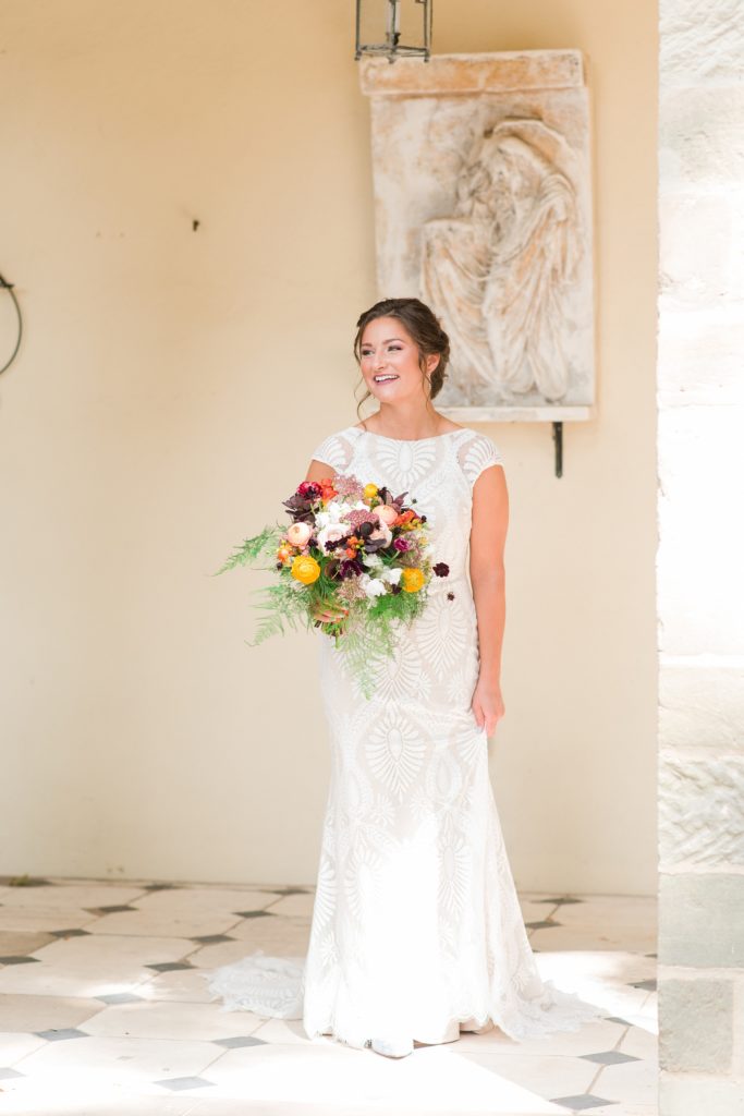 Anthropologie wedding dress at a fall Virginia House Wedding by Kailey Brianne Photography