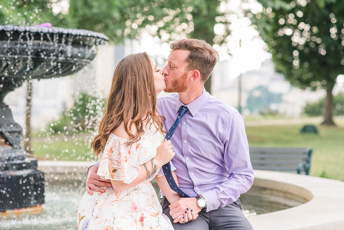 Light and Airy Jefferson Park Fountain Engagement Session in Downtown Richmond. Photography by Richmond Wedding Photographer Kailey Brianne Photography. 