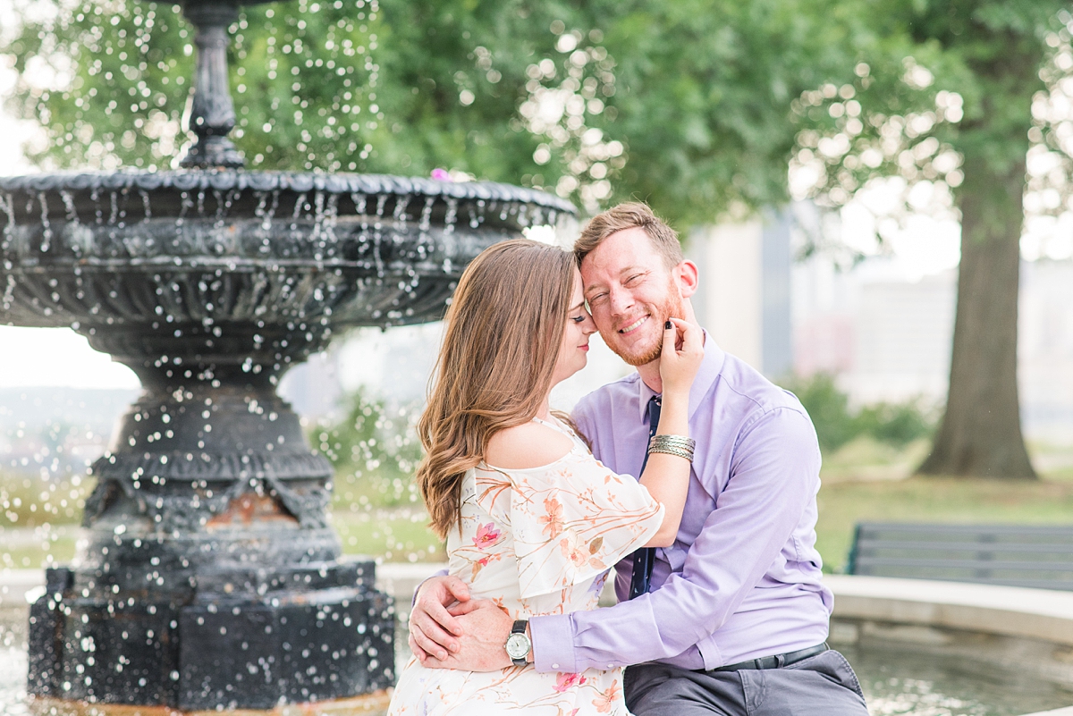 Light and Airy Jefferson Park Fountain Engagement Session in Downtown Richmond. Photography by Virginia Wedding Photographer Kailey Brianne Photography. 