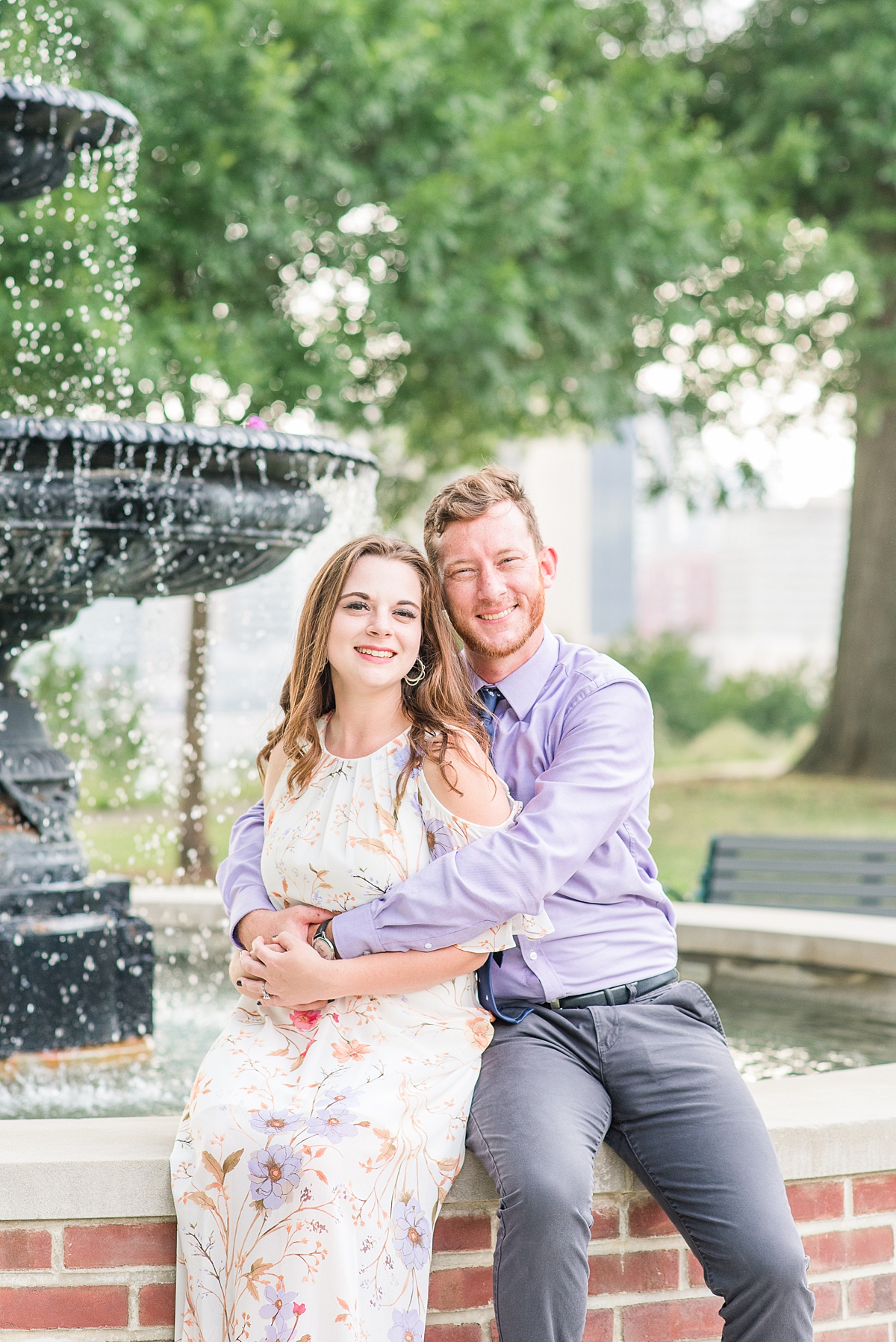 Light and Airy Jefferson Park Fountain Engagement Session in Downtown Richmond. Photography by Richmond Wedding Photographer Kailey Brianne Photography. 