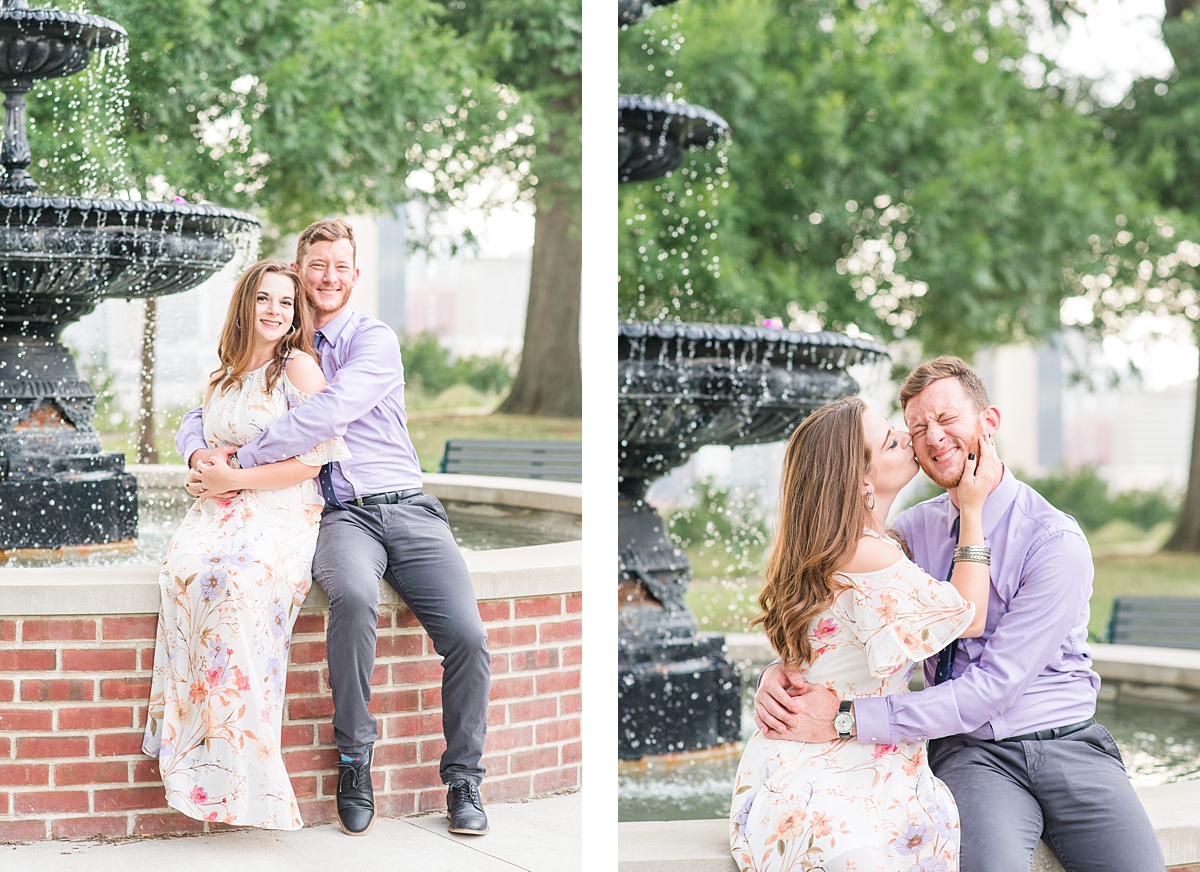 Light and Airy Jefferson Park Fountain Engagement Session in Downtown Richmond. Photography by Charlottesville Wedding Photographer Kailey Brianne Photography. 