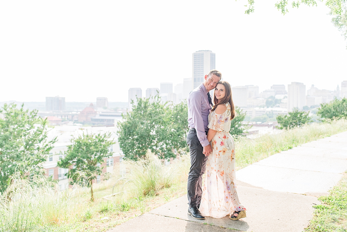 City Skyline View During Jefferson Park Engagement Session in Downtown Richmond. Photography by Virginia Wedding Photographer Kailey Brianne Photography. 