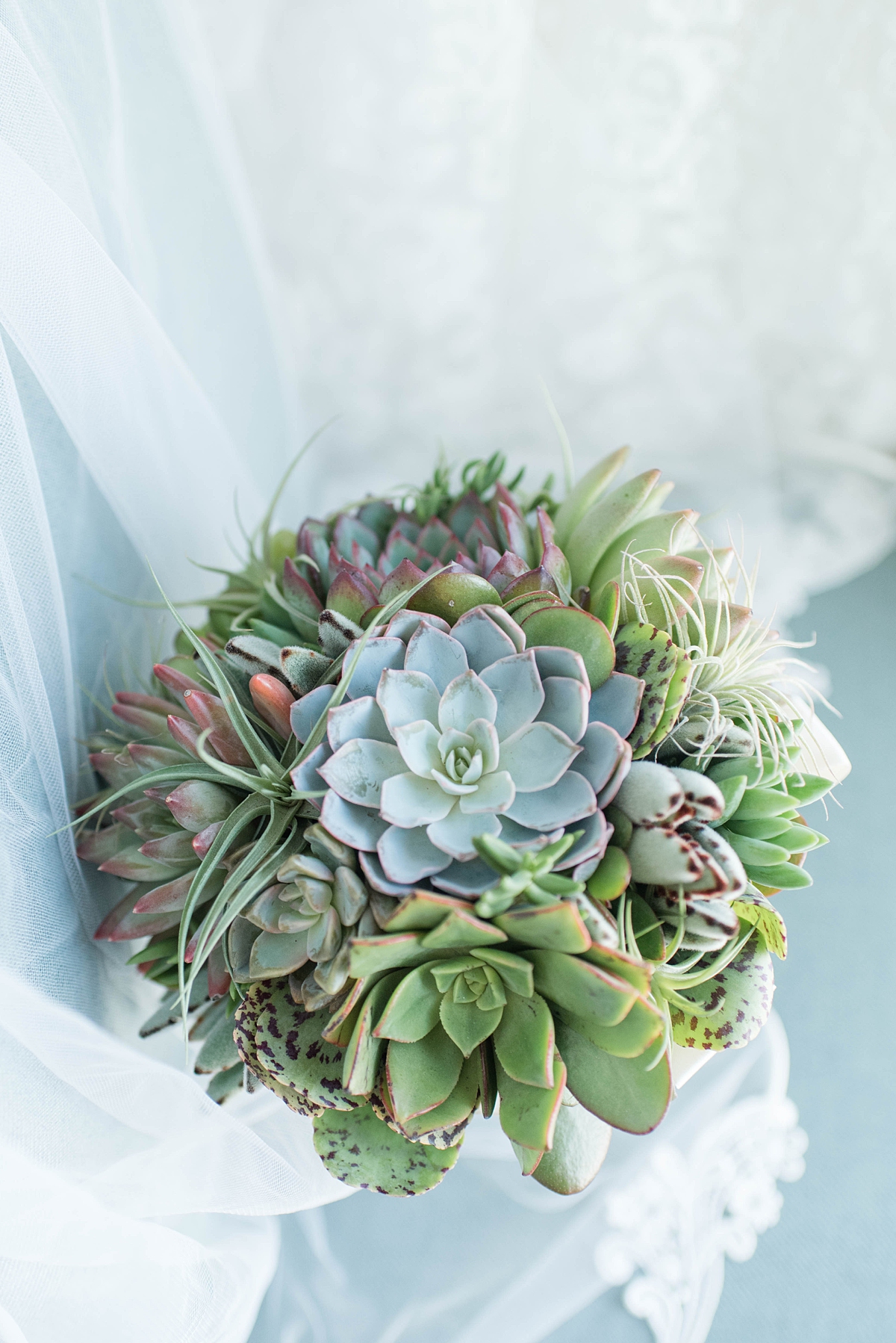 Elegant Succulent Wedding Bouquet at Virginia Beach Wedding. Wedding Photography by Kailey Brianne Photography, a Virginia Beach Wedding Photographer. 