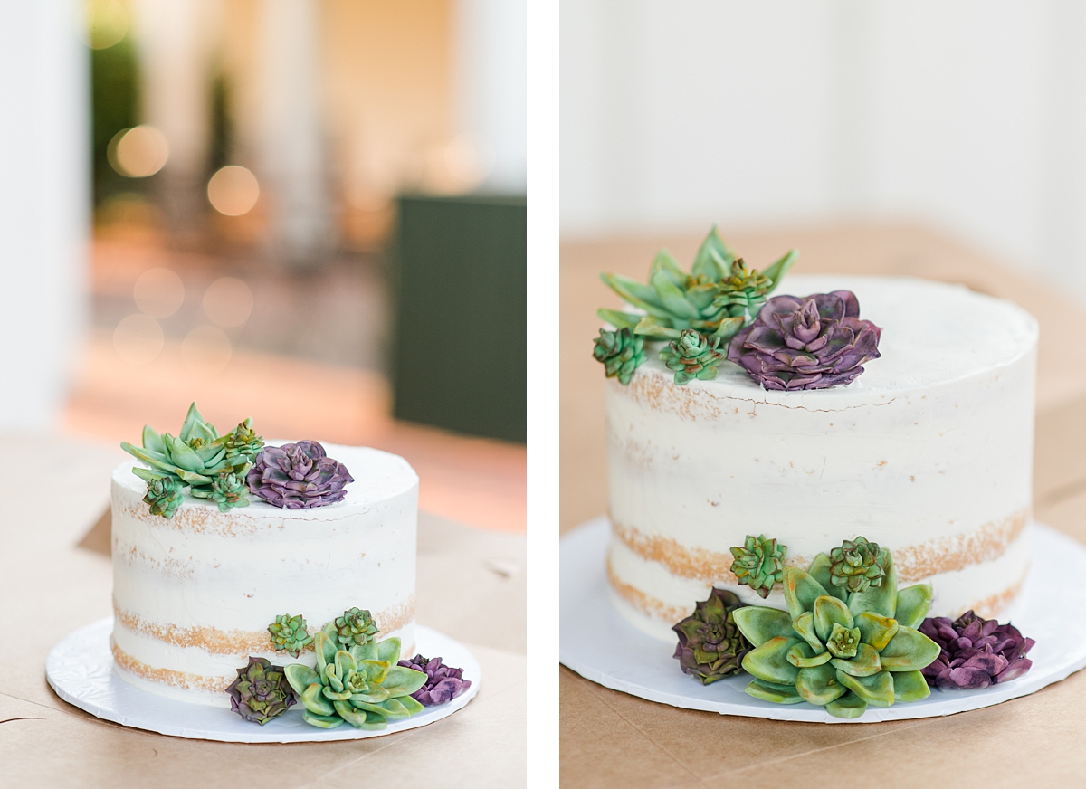 Succulent Wedding Cake by Cakes by Rachel at King Family Vineyards. Wedding Photography by Virginia Wedding Photographer Kailey Brianne Photography. 