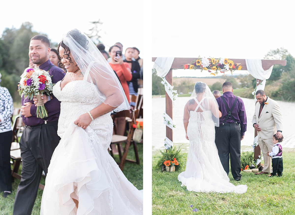 Wedding Ceremony at Lake at Cedar Hill in Lineville, Virginia. Fall Wedding Photography by Kailey Brianne Photography.