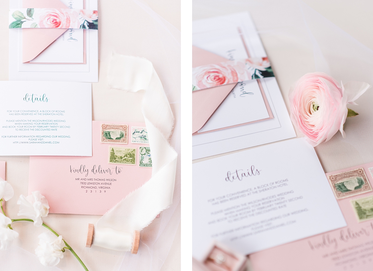 Romantic Wedding Styled Shoot at Lakeside at Welch Estate. Invitations and Calligraphy by Aisha Caldwell. Wedding Photography by Richmond Wedding Photographer Kailey Brianne Photography. 