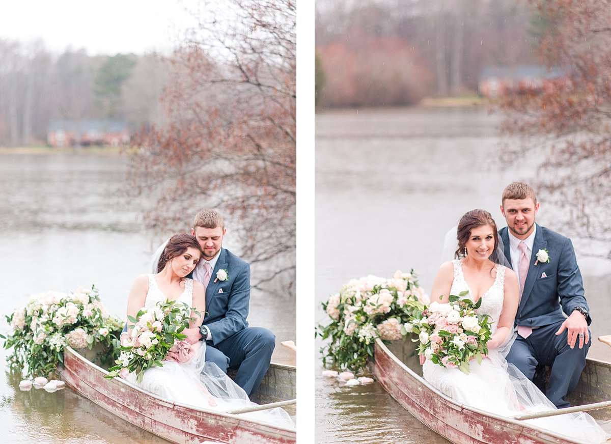 Wedding Portraits on canoe from Romantic Wedding Styled Shoot at Lakeside at Welch Estate. Wedding Photography by Richmond Wedding Photographer Kailey Brianne Photography. 