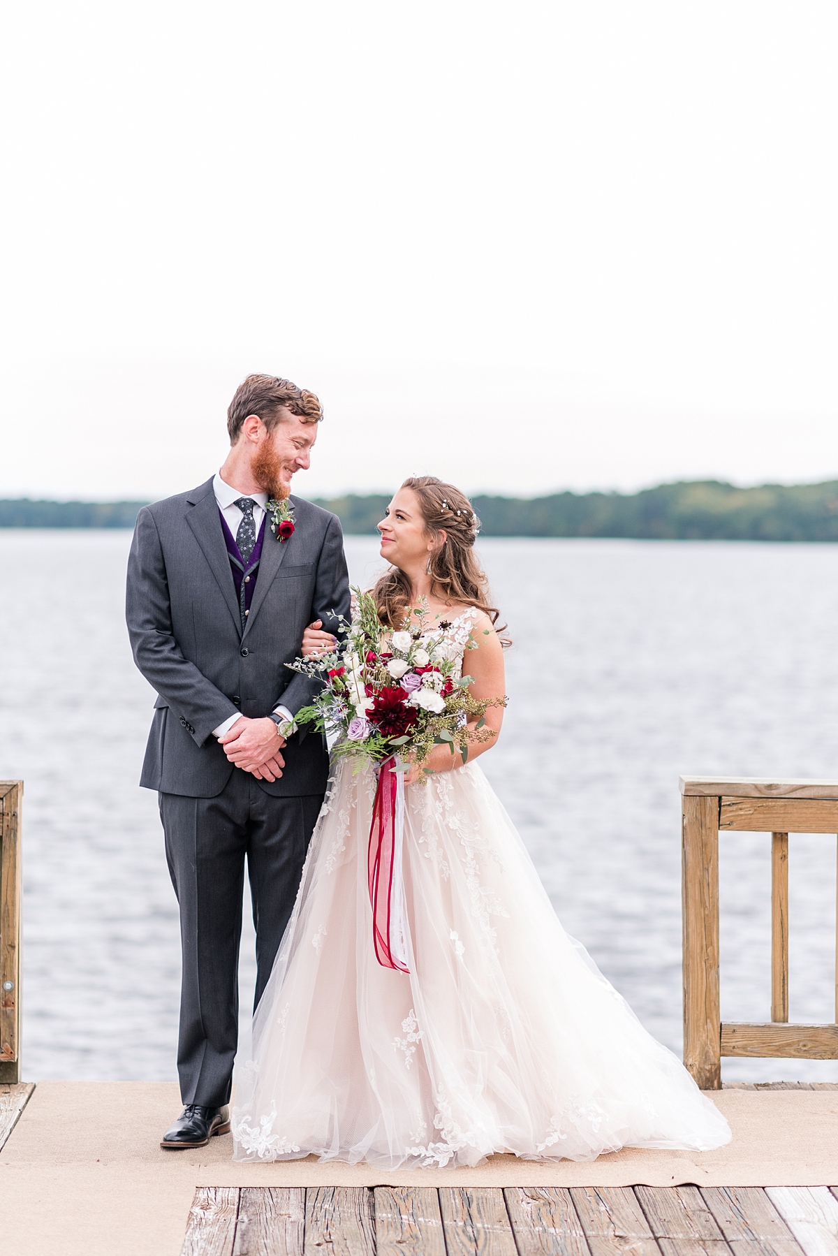 Bride and Groom First Look Portraits at Lake Gaston Fall Wedding. Wedding Photography by Richmond Wedding Photographer Kailey Brianne Photography.