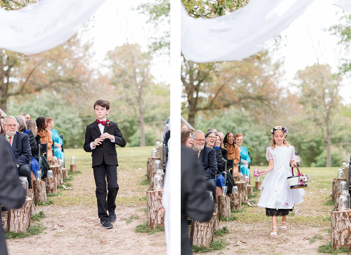 Flower Girl at Alternative Ceremony at Lake Gaston Fall Wedding. Wedding Photography by Richmond Wedding Photographer Kailey Brianne Photography. 