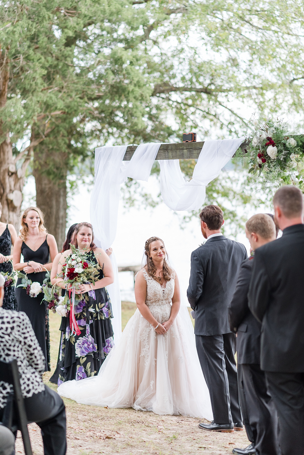 Alternative Ceremony with Lake View at Lake Gaston Fall Wedding. Wedding Photography by Richmond Wedding Photographer Kailey Brianne Photography. 
