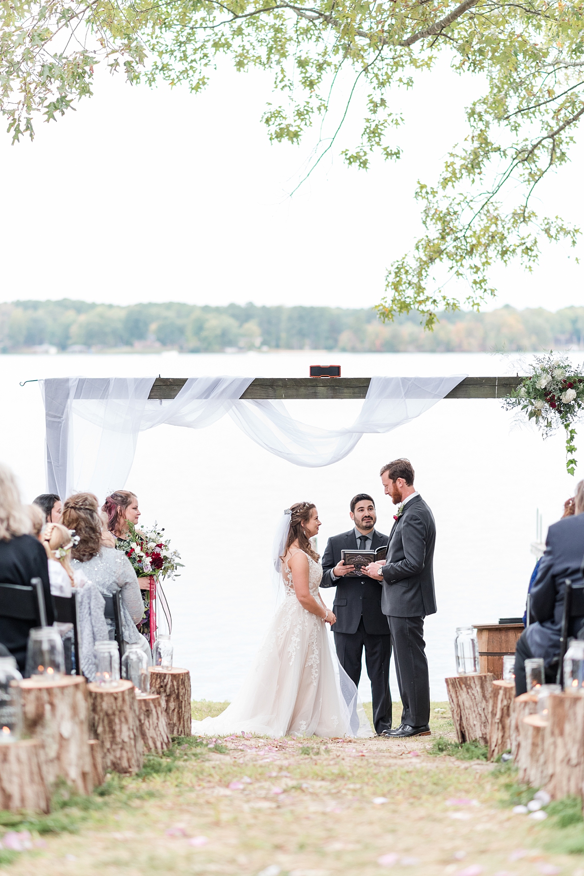 Alternative Ceremony with Lake View at Lake Gaston Fall Wedding. Wedding Photography by Richmond Wedding Photographer Kailey Brianne Photography. 