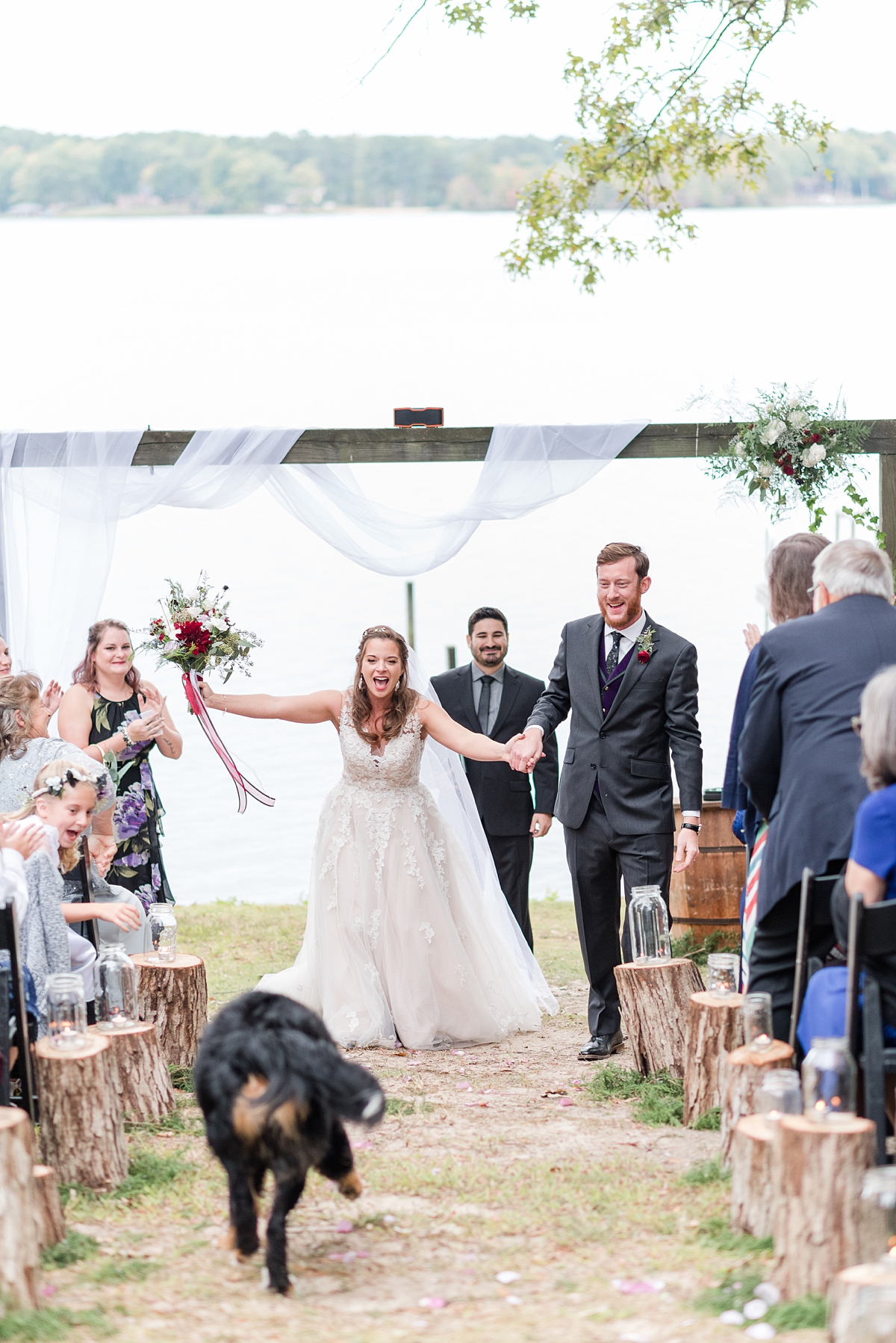 Alternative Ceremony with Dog at Lake Gaston Fall Wedding. Wedding Photography by Richmond Wedding Photographer Kailey Brianne Photography. 