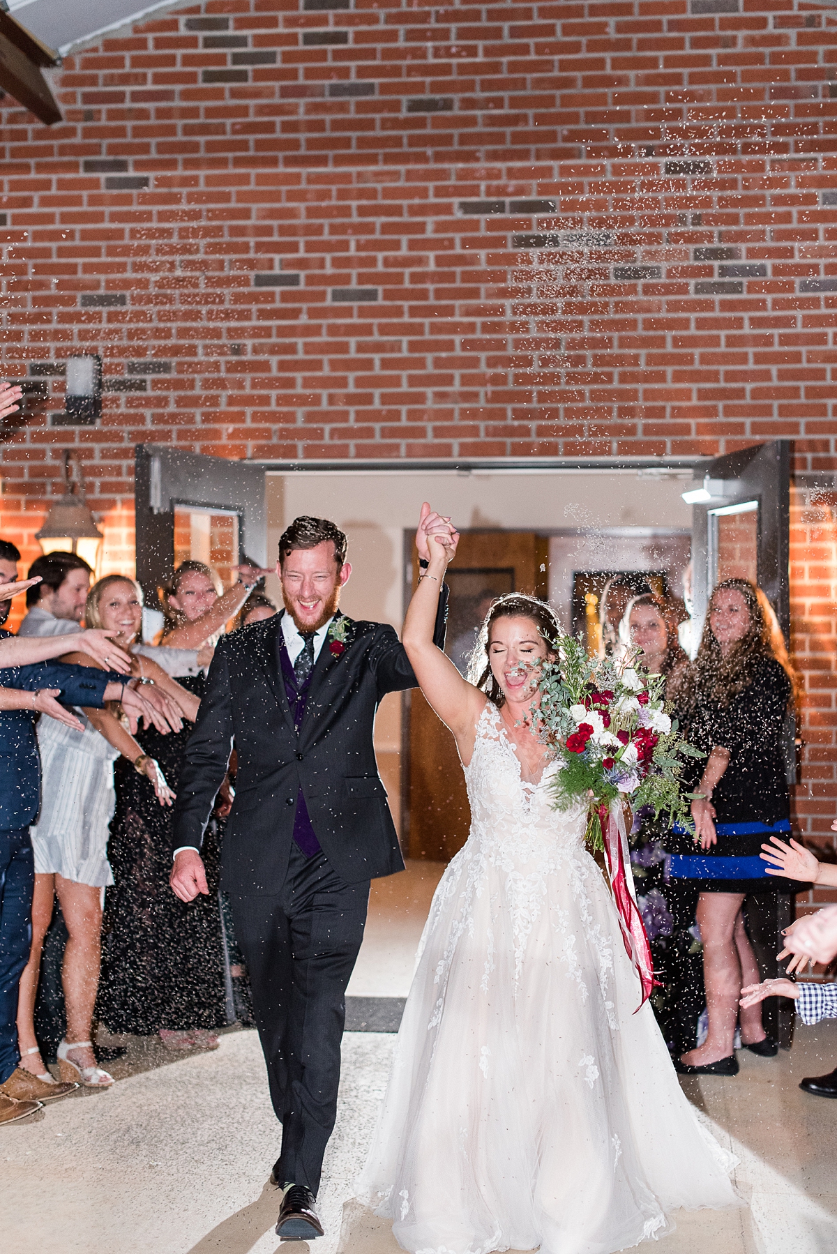 Lavender Toss Exit at Lake Gaston Fall Wedding. Wedding Photography by Virginia Wedding Photographer Kailey Brianne Photography. 