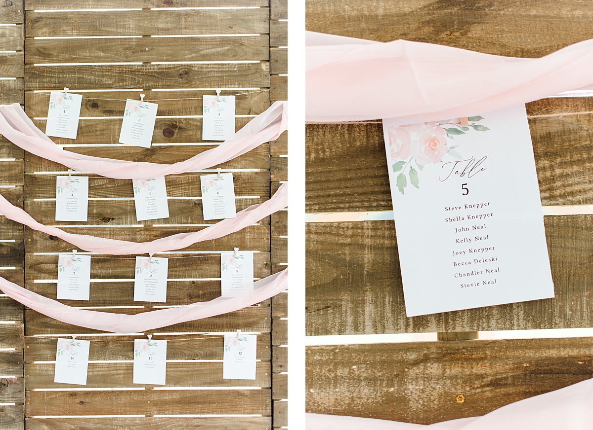 Seating Chart at Arbor Haven Summer Wedding Reception. Wedding Photography by Virginia Wedding Photographer Kailey Brianne Photography. 