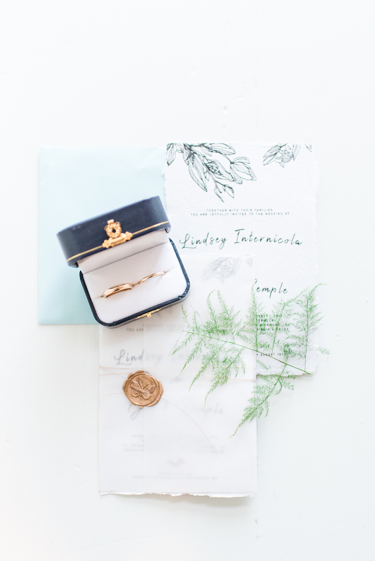 Invitations and Rings Bridal Details at Virginia House Fall Wedding. Wedding Photography by Richmond Wedding Photographer Kailey Brianne Photography. 