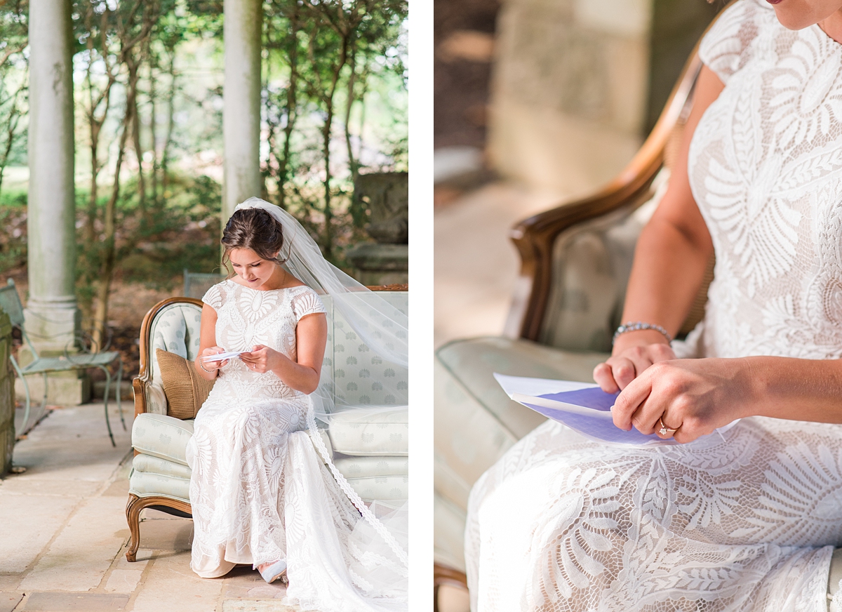 Pre-Ceremony Letter Opening at Virginia House Fall Wedding. Wedding Photography by Virginia Wedding Photographer Kailey Brianne Photography. 