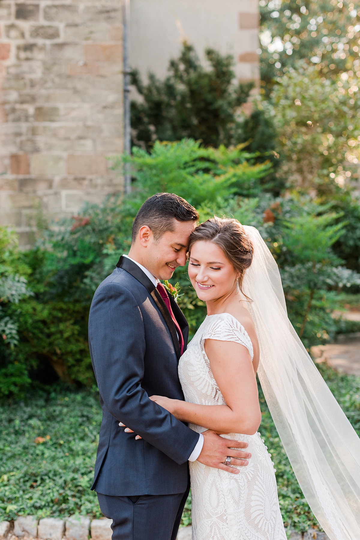 Bride and Groom Portraits with Veil at Fall Virginia House Wedding. Wedding Photography by Richmond Wedding Photographer Kailey Brianne Photography. 