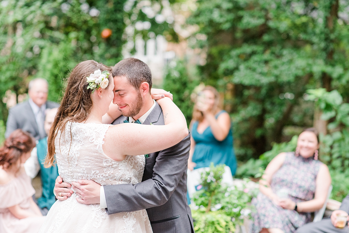 First Dance at Yorktown Backyard Intimate Wedding Reception. Wedding Photography by Petersburg Wedding Photographer Kailey Brianne Photography. 