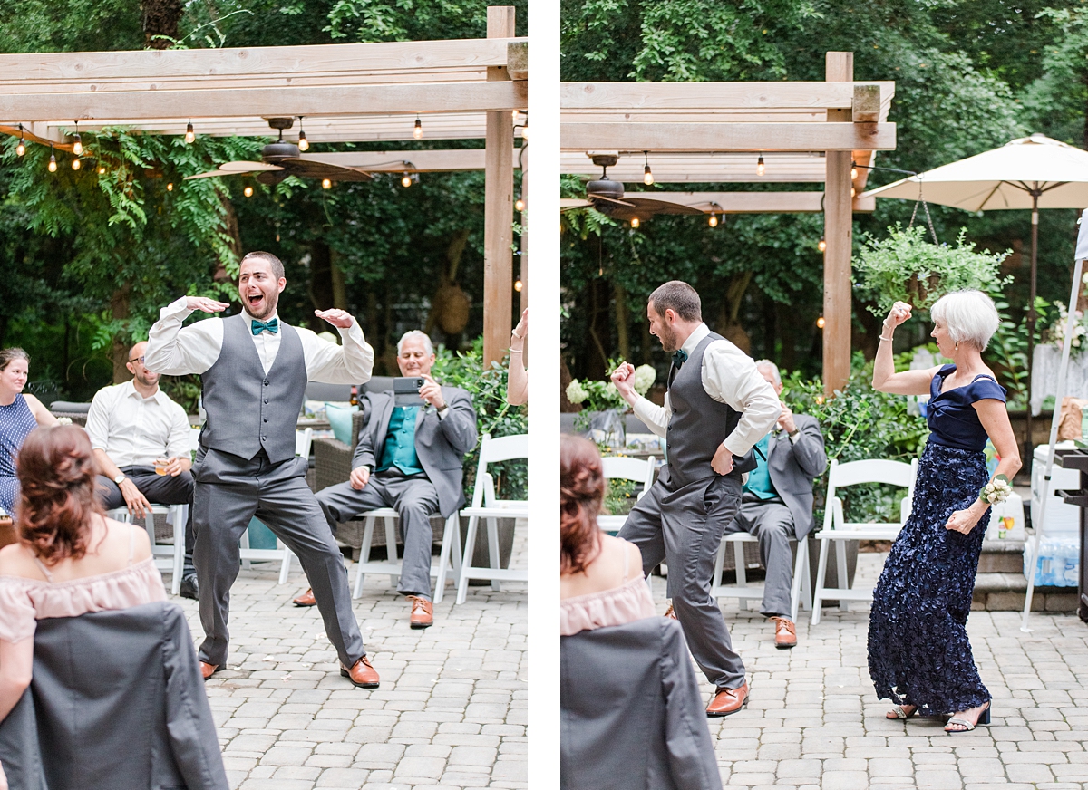 Unique Choreographed Mother Son Dance at Yorktown Backyard Intimate Wedding Reception. Wedding Photography by Richmond Wedding Photographer Kailey Brianne Photography. 