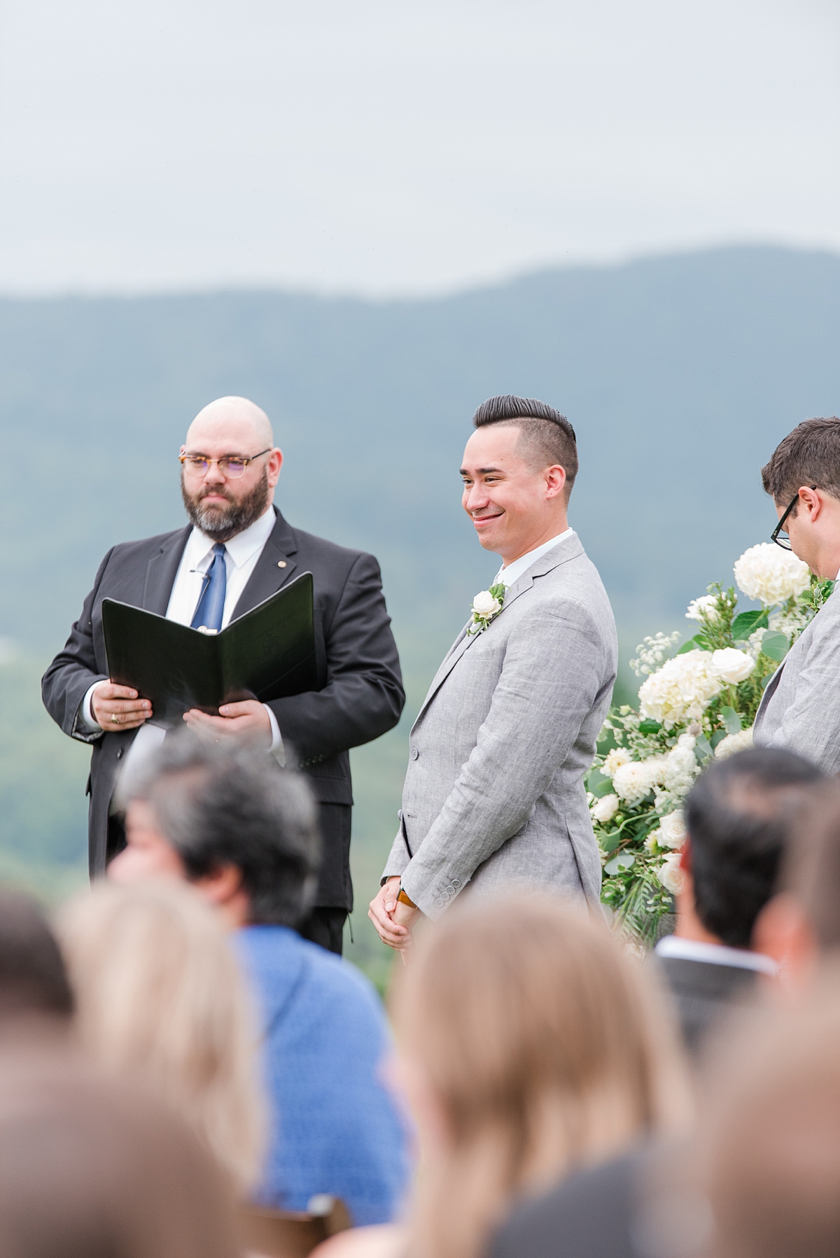 Groom Seeing the Bride During Ceremony at a Timeless Grace Estate Winery Wedding. Wedding Photography by Virginia Wedding Photographer Kailey Brianne Photography.