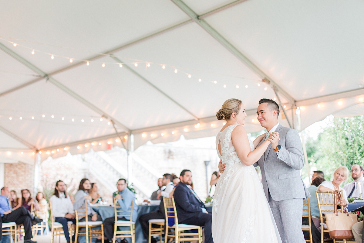 Bride and Groom First Dance with a Mountain View at a Grace Estate Winery Wedding Reception. Wedding Photography by Richmond Wedding Photographer Kailey Brianne Photography.