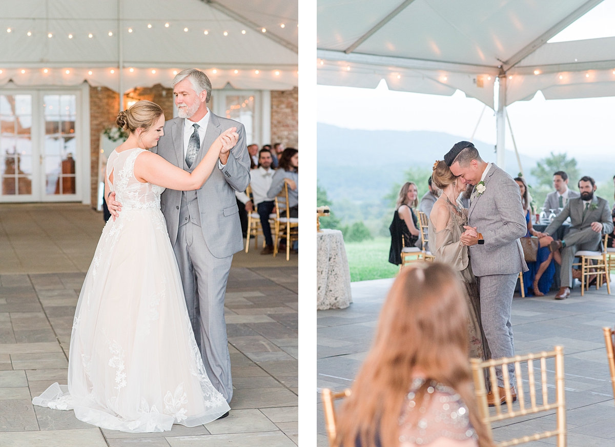 Father Daughter Dance with a Mountain View at a Grace Estate Winery Wedding Reception. Wedding Photography by Richmond Wedding Photographer Kailey Brianne Photography.