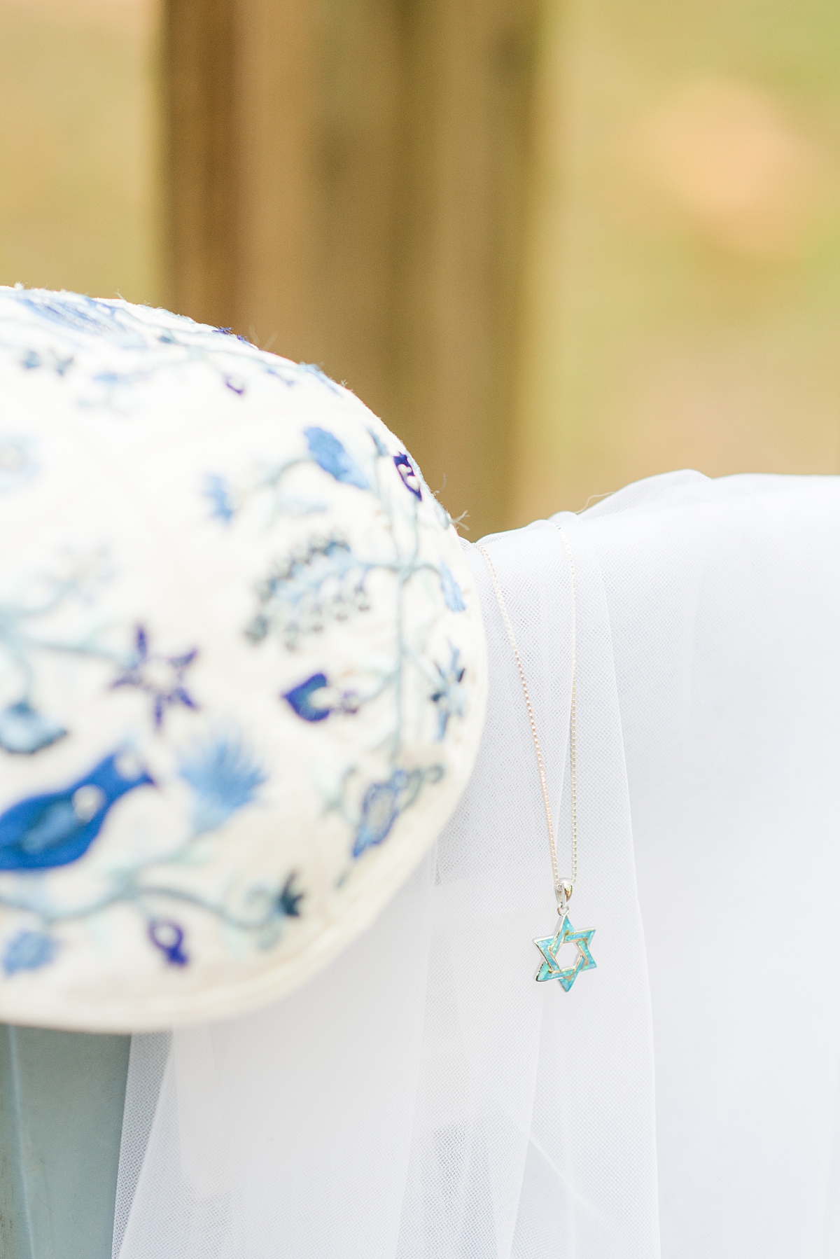 Kippah and Star of David Necklace Bridal Details at a Westmoreland State Park Wedding. Wedding Photography by Richmond Wedding Photographer Kailey Brianne Photography. 