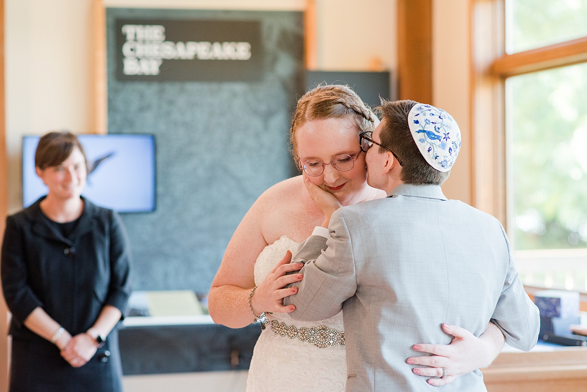 Groom's Reaction to Seeing the Bride at Ketubah Signing. Wedding Photography by Richmond Wedding Photographer Kailey Brianne Photography. 