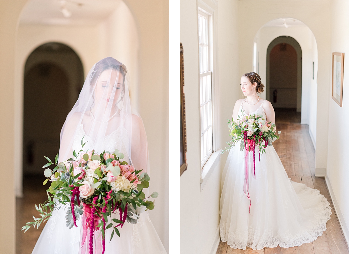 Bridal Portraits at Hanover Tavern Fall Wedding. Wedding Photography by Richmond Wedding Photographer Kailey Brianne Photography. Florals by Lavender Lane Flowers & Gifts