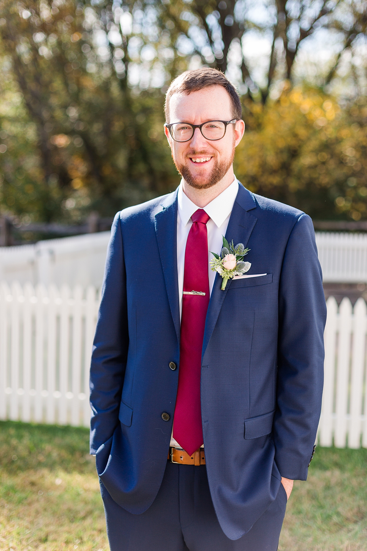 Groom Portraits at Hanover Tavern Fall Wedding. Wedding Photography by Richmond Wedding Photographer Kailey Brianne Photography. Florals by Lavender Lane Flowers & Gifts