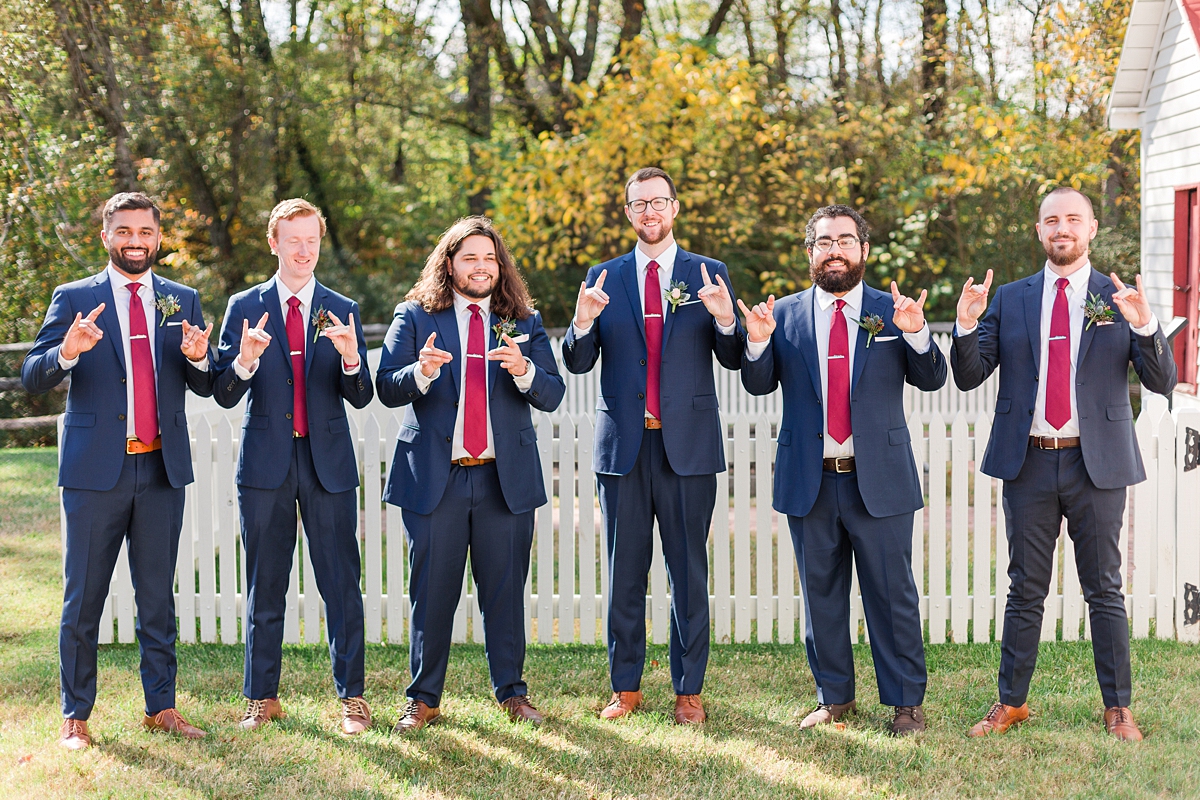 Groomsmen at Hanover Tavern Fall Wedding. Wedding Photography by Richmond Wedding Photographer Kailey Brianne Photography. Florals by Lavender Lane Flowers & Gifts