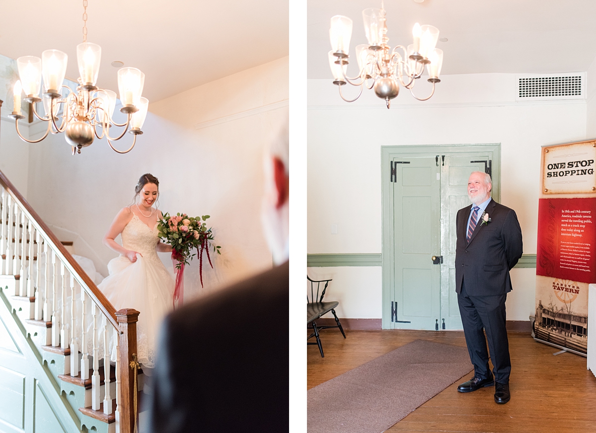 Daddy Daughter First Look at Hanover Tavern Fall Wedding. Wedding Photography by Richmond Wedding Photographer Kailey Brianne Photography. Florals by Lavender Lane Flowers & Gifts