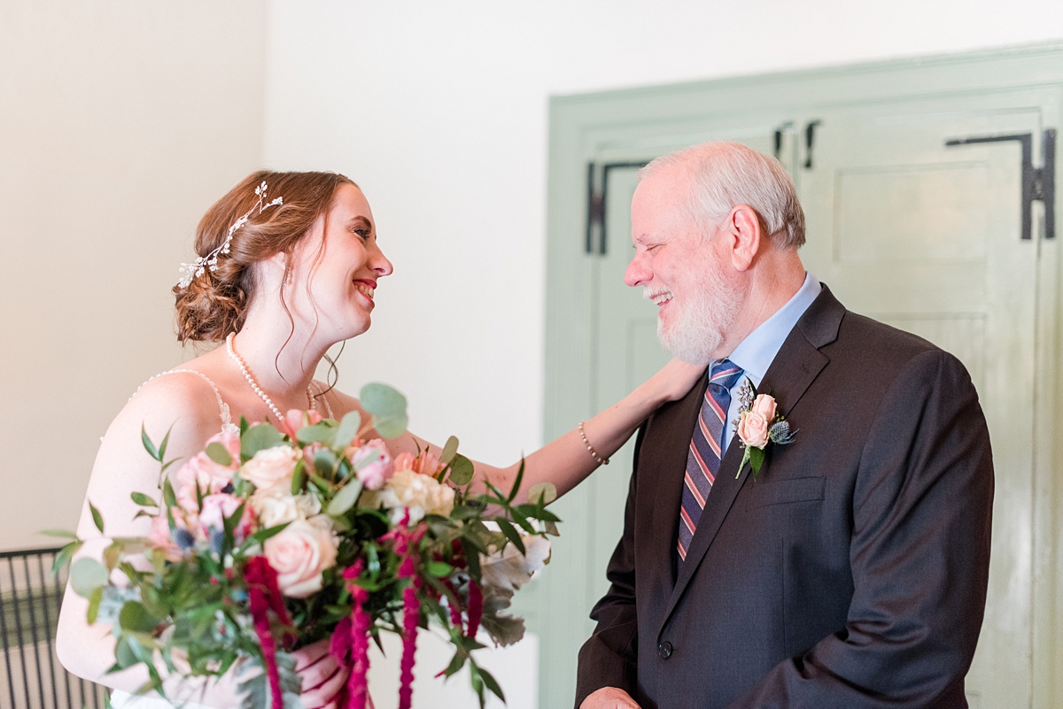 Daddy Daughter First Look at Hanover Tavern Fall Wedding. Wedding Photography by Richmond Wedding Photographer Kailey Brianne Photography. Florals by Lavender Lane Flowers & Gifts