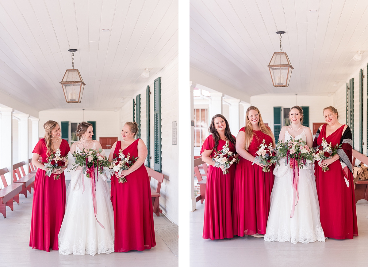 Bride and Bridesmaids at Hanover Tavern Fall Wedding. Wedding Photography by Richmond Wedding Photographer Kailey Brianne Photography. Florals by Lavender Lane Flowers & Gifts