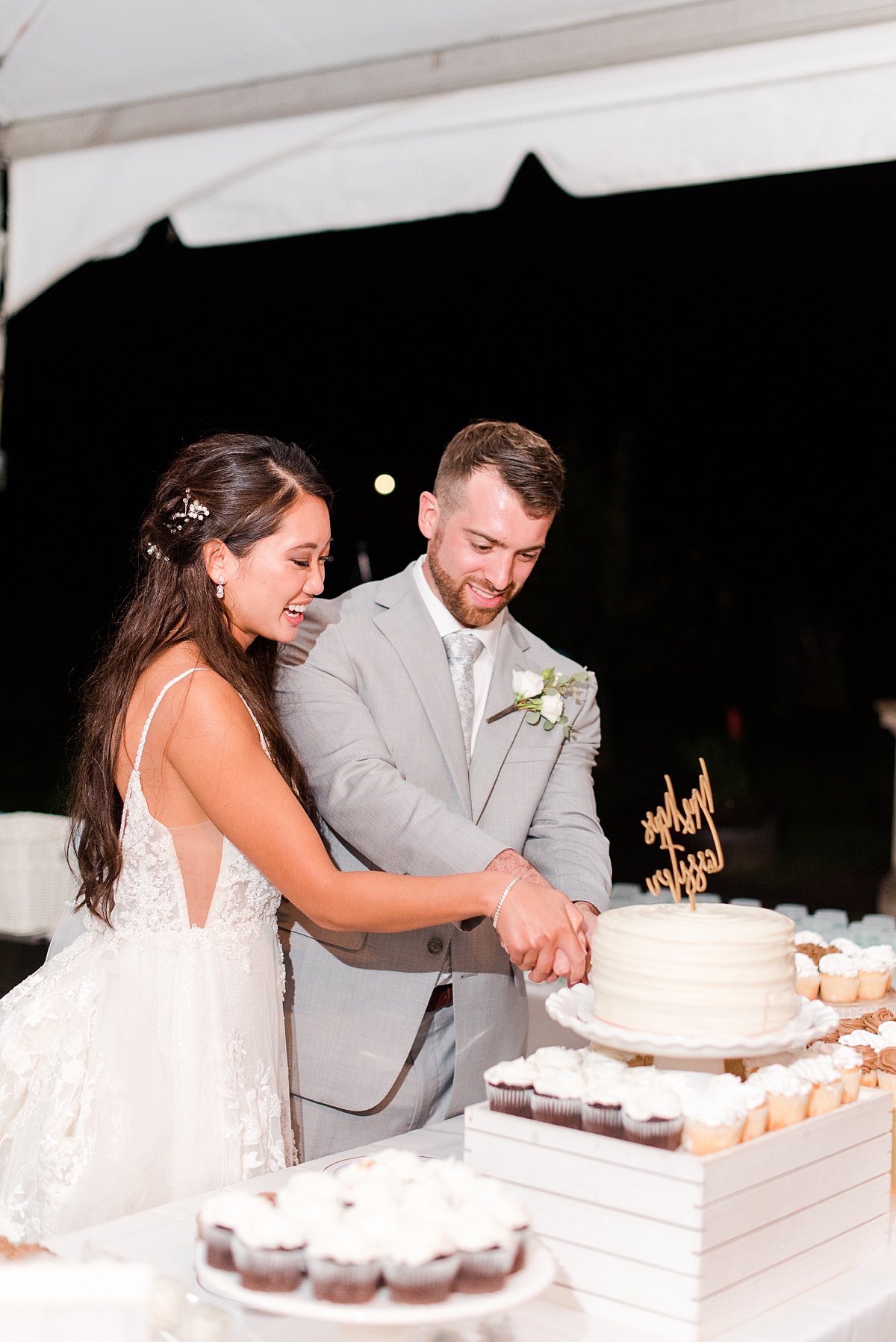Cake Cutting at Grace Estate Winery Wedding Reception. Wedding Photography by Charlottesville Wedding Photographer Kailey Brianne Photography. 