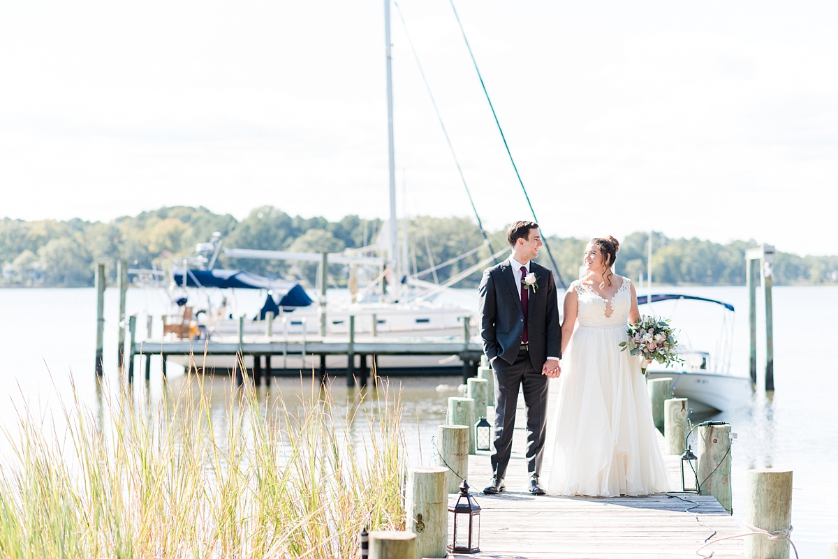 First Look Portraits on Dock at Lake Front Fall Wedding. Wedding Photography by Richmond Wedding Photographer Kailey Brianne Photography. 