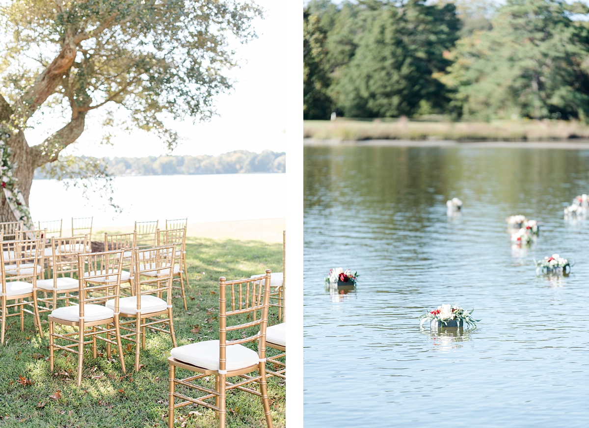 Lake Front Fall Wedding Ceremony Decor. Wedding Photography by Richmond Wedding Photographer Kailey Brianne Photography. 