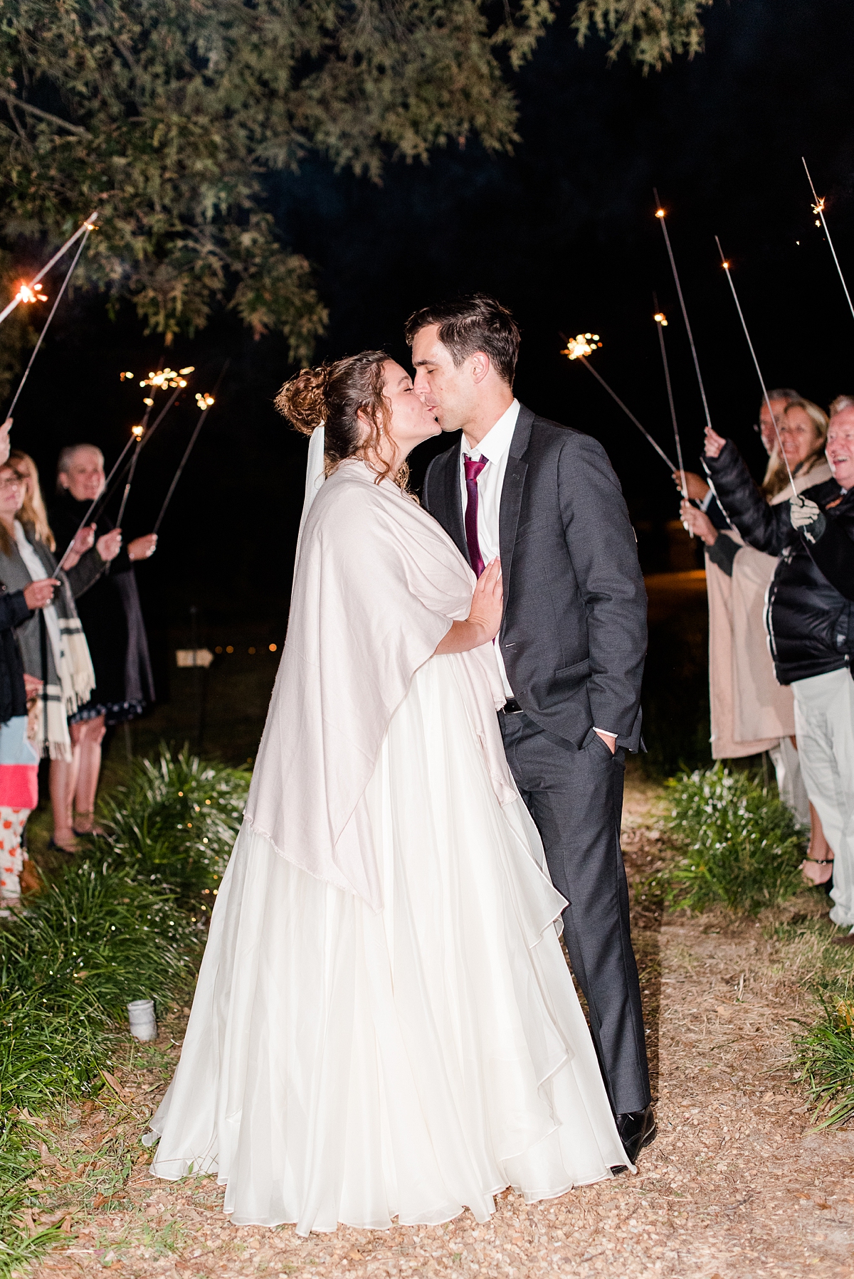 Sparkler Exit at Fall Lake Front Wedding. Wedding Photography by Yorktown Wedding Photographer Kailey Brianne Photography. 