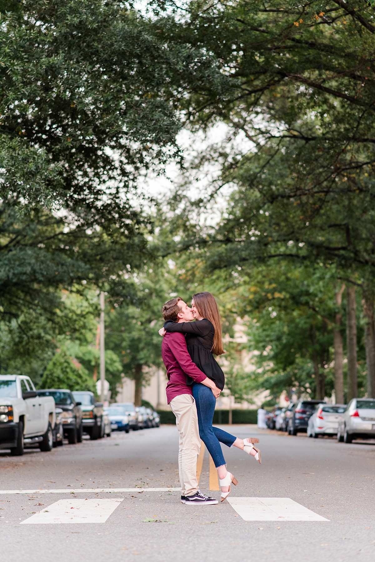 Kiss in a Richmond Street at a Fall Engagement Session. Engagement Photography by Kailey Brianne Photography. 