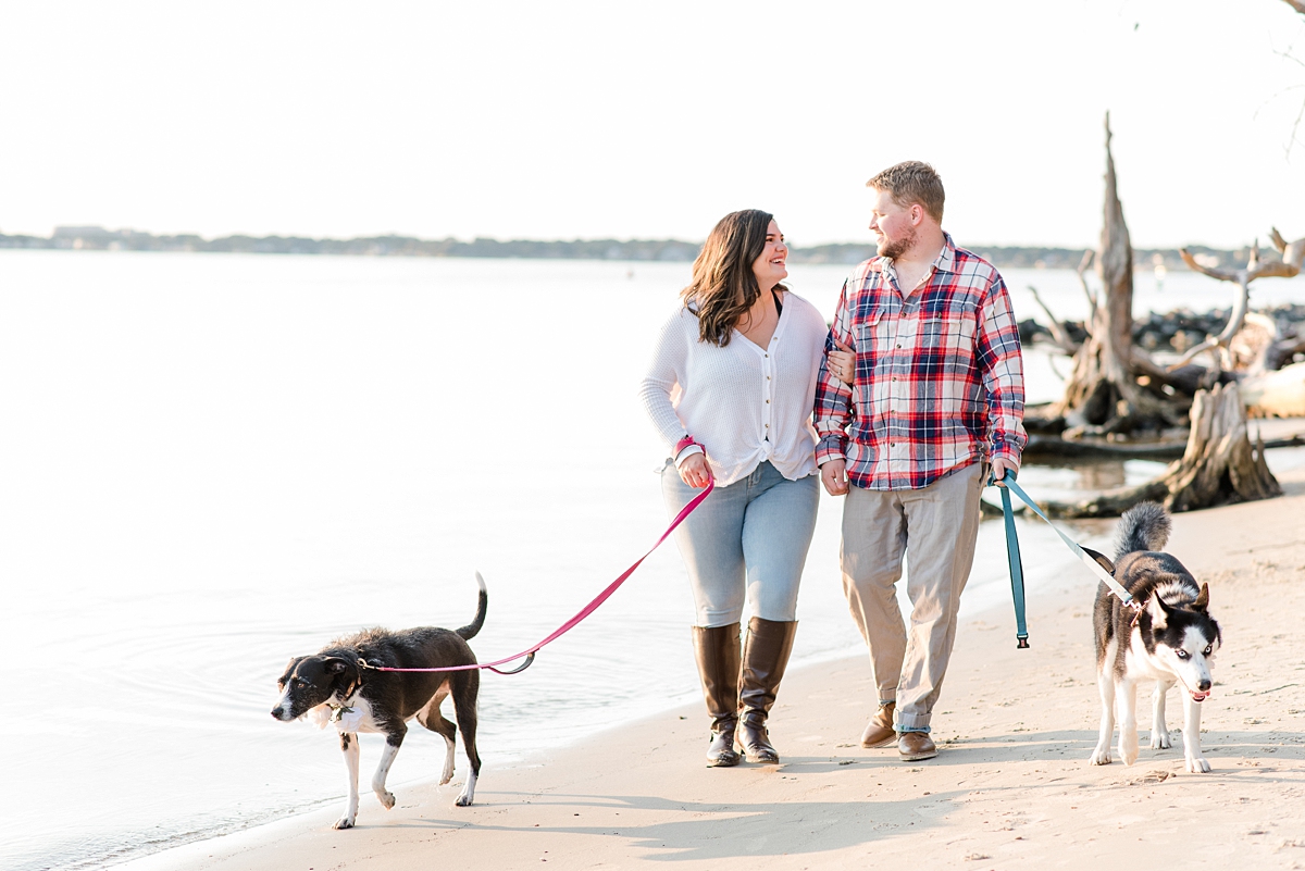 Virginia Beach First Landing State Park Engagement Session with Dogs. Engagement Photography by Yorktown Wedding Photographer Kailey Brianne Photography. 