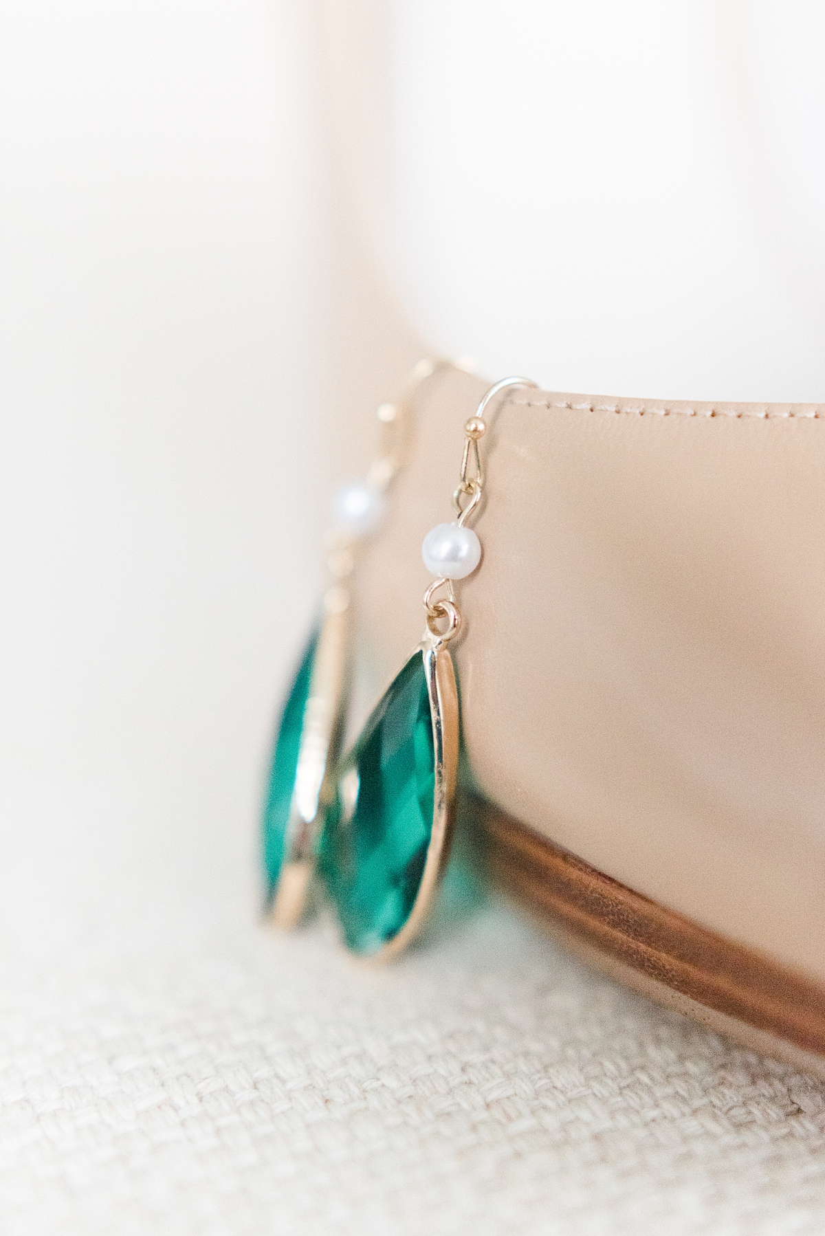 Bridal Details of Emerald Earrings at Intimate Richmond Elopement. Wedding Photography by Richmond Wedding Photographer Kailey Brianne Photography. 
