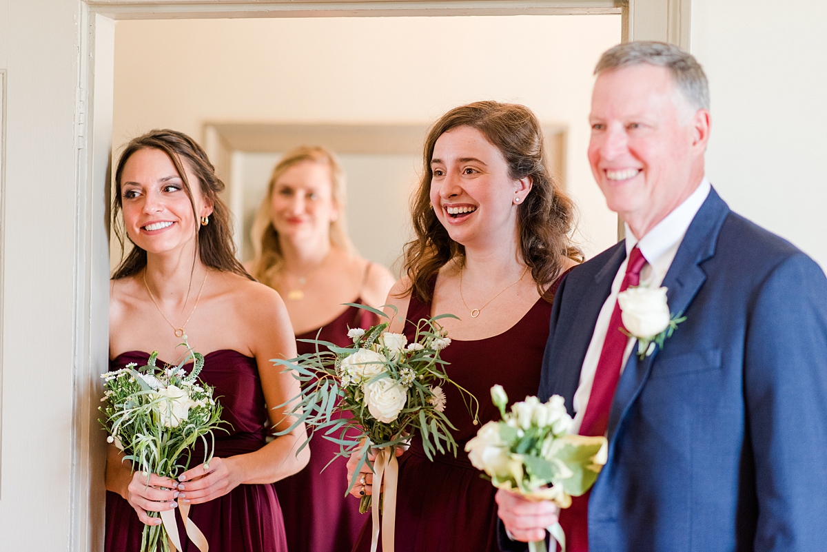 Bridesmaids Reaction Before Ceremony at Burlington Plantation Fall Wedding. Wedding Photography by Richmond Wedding Photographer Kailey Brianne Photography. 
