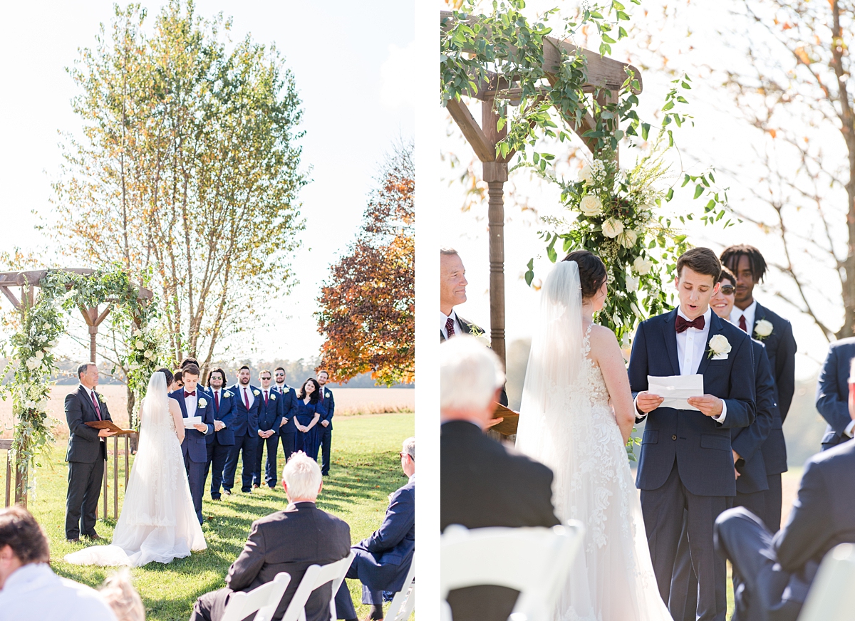 Groom Sharing Vows During Ceremony at Fall Burlington Wedding. Richmond Wedding Photographer Kailey Brianne Photography. 