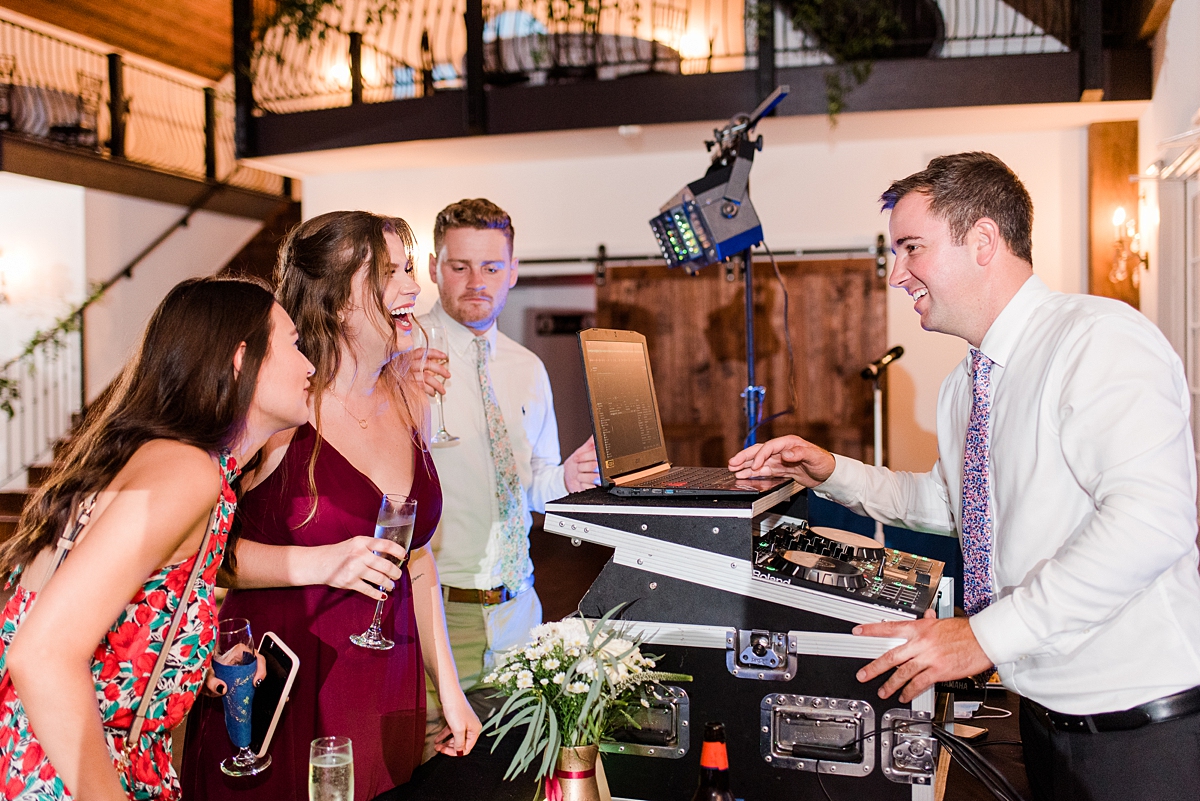 Guests Talking to DJ at Burlington Plantation Fall Wedding Reception. Wedding Photography by Richmond Wedding Photographer Kailey Brianne Photography. 