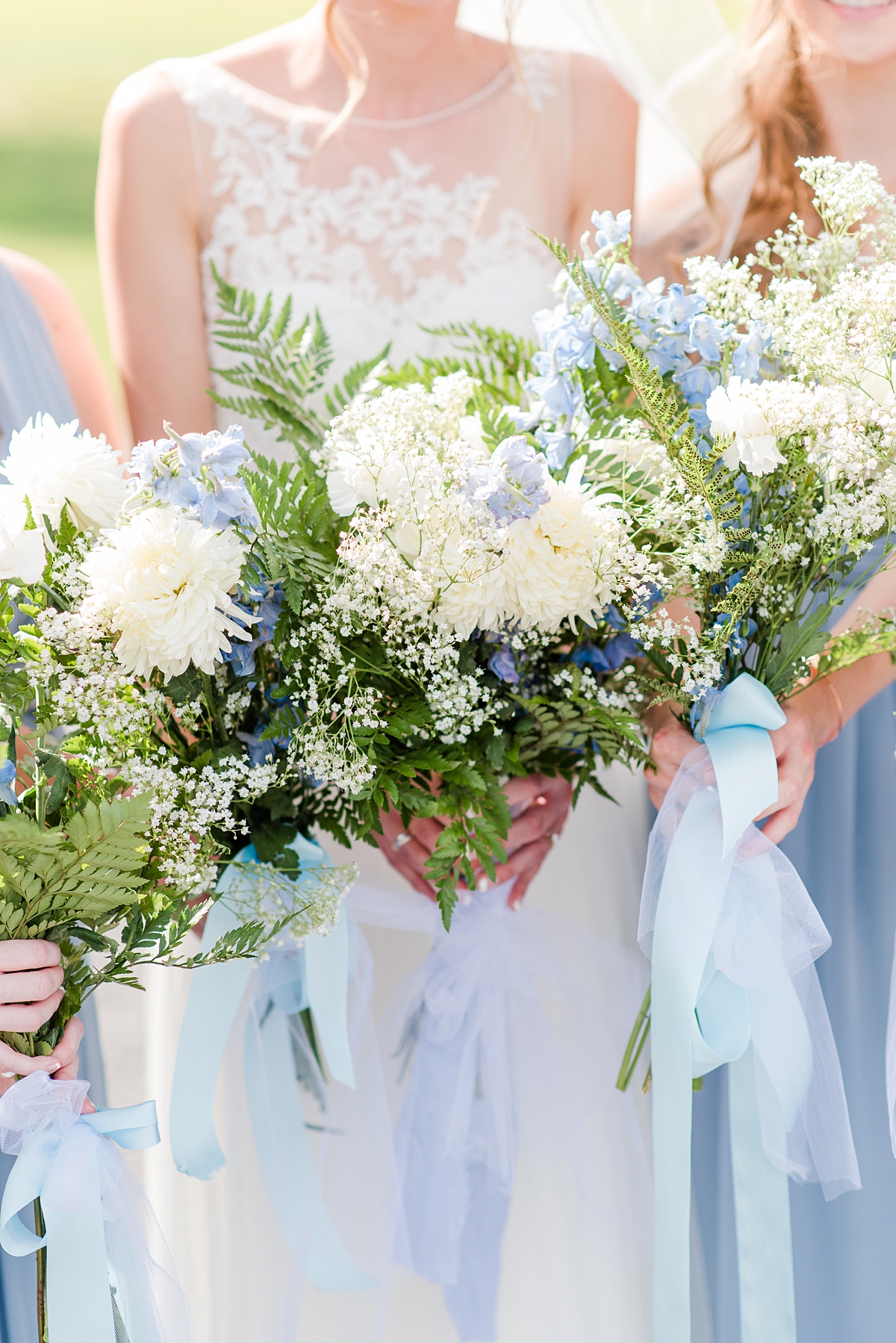 Bridal Party Portraits with Blue Bridesmaid Dresses at Granary at Valley Pike Rustic Wedding. Wedding Photography by Richmond Wedding Photographer Kailey Brianne Photography. 
