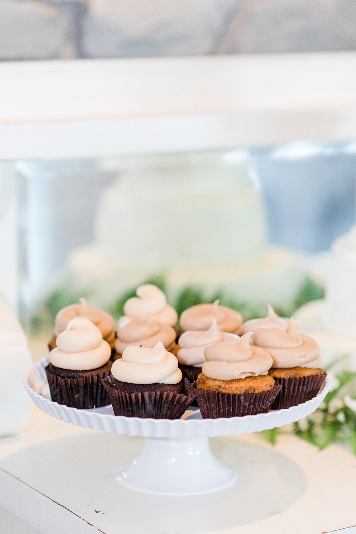 Cupcakes at Cake Table During Granary at Valley Pike Rustic Wedding Reception. Wedding Photography by Virginia Wedding Photographer Kailey Brianne Photography. 