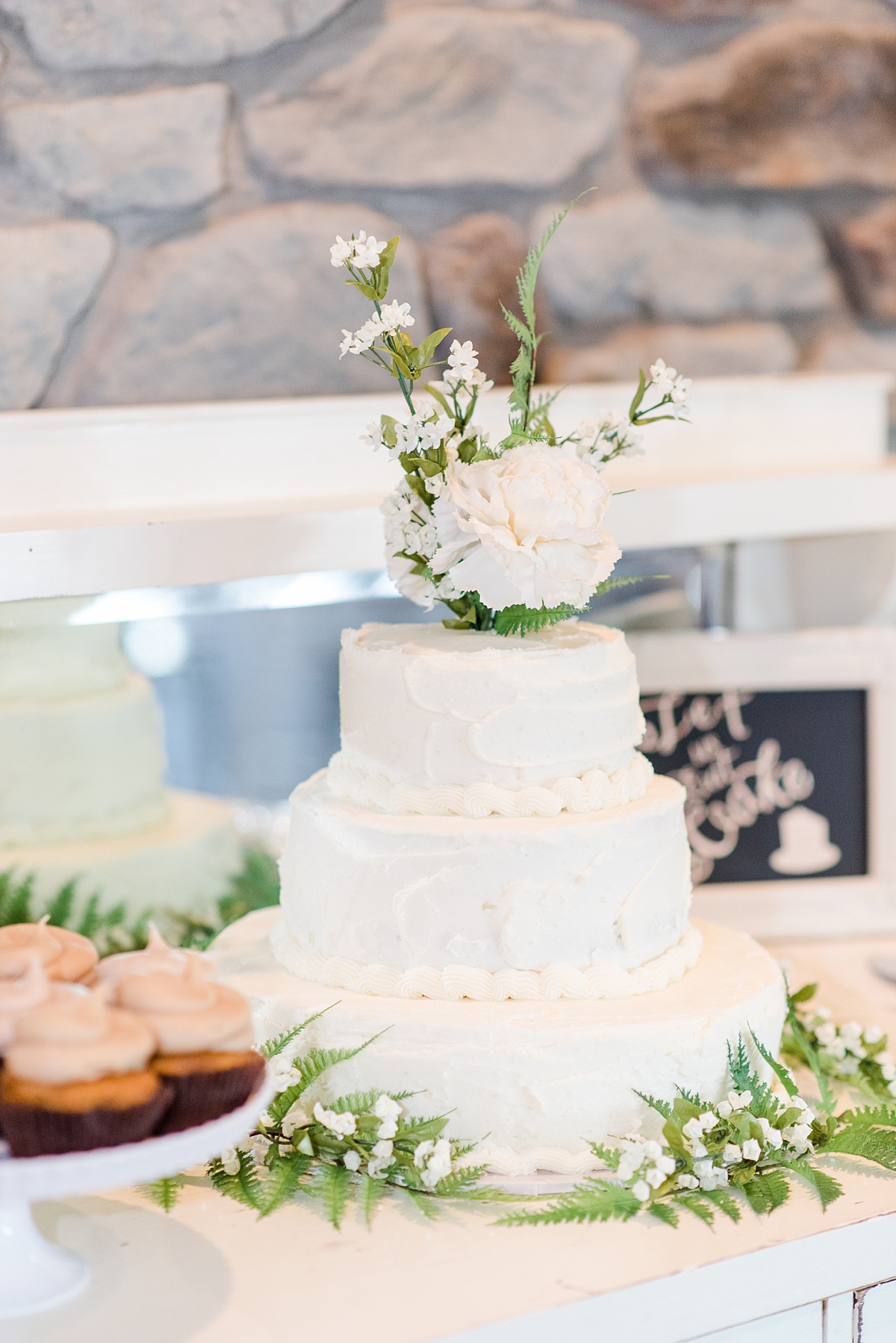 Cake Table During Granary at Valley Pike Rustic Wedding Reception. Wedding Photography by Virginia Wedding Photographer Kailey Brianne Photography. 