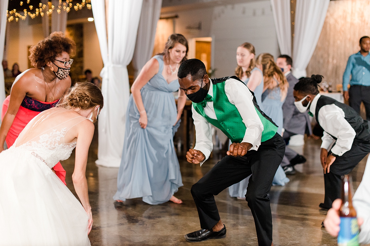 Bride and Groom Dancing at Granary at Valley Pike Rustic Wedding Reception. Wedding Photography by Virginia Wedding Photographer Kailey Brianne Photography. 