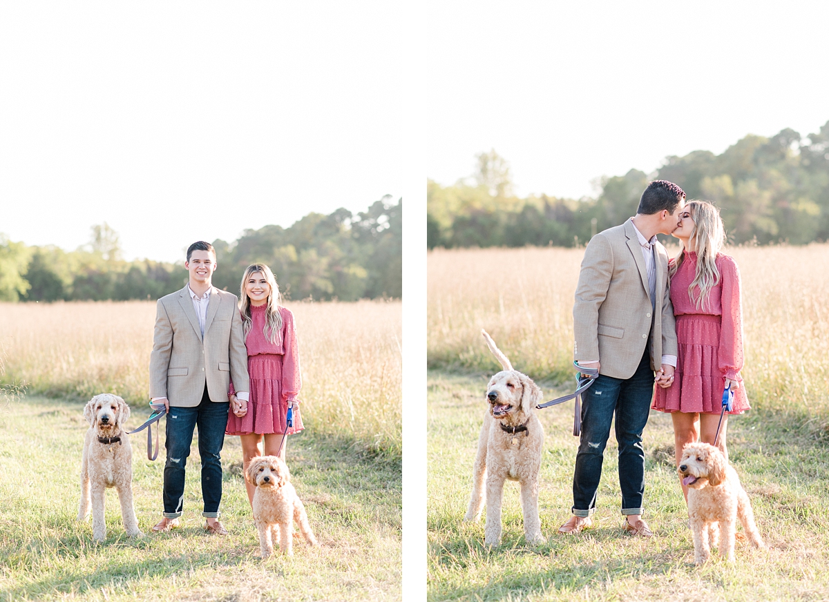 Stylish Engagement Outfits at Yorktown Battlefield Fall Engagement Session with Dogs. Engagement Photography by Yorktown Wedding Photographer Kailey Brianne Photography. 