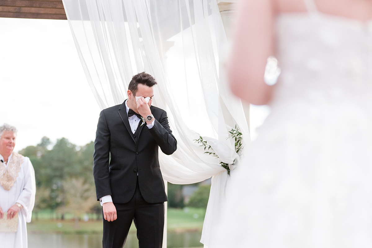 Groom's Reaction to Seeing the Bride During Wedding Ceremony at The Dominion Club. Wedding Photography by Richmond Wedding Photographer Kailey Brianne Photography.